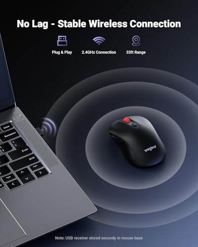 wegear USB Wireless Mouse for Laptop PC Mac, 2.4GHz Cordless Mouse with 6 Buttons, 5-Level Adjustable 4000 DPI, Ergonomic Portable Optical Computer Mice, 24-Month Battery Life -Black