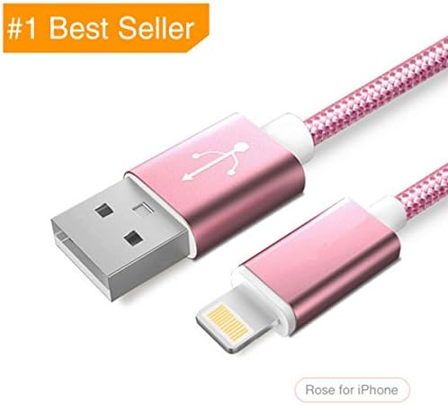 Tekky 3.3 feet (1 meter) Nylon Braided Lightning to USB Cable for Apple iPhone X / 8 / 8 Plus / 7 / 7 Plus / 6 / 6s / 6 Plus / 6s Plus / 5 / 5c / 5s / SE, iPad, iPod (Extra Durable) (Rose)
