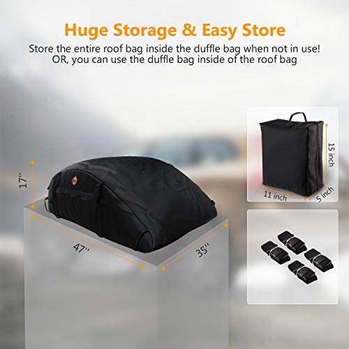 Waterproof Rooftop Cargo Carrier - Heavy Duty Roof Top Luggage Storage Bag Perfect for Car, Truck, SUV, Van with/Without Rack - 15 Cubic Feet - Thumbnail 4