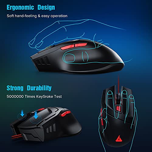 GTRACING Gaming Mouse Wired 7200 Dpi 6 Key Programmable Gamer Ergonomic USB Computer Mice Led Breathing Light Gamer Desktop Laptop Pc Gaming Mouse with Macro Recording for Windows,Mac,Pc Mice Gt790