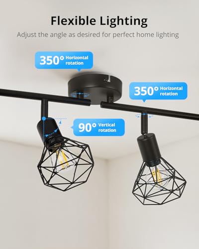 Gr4tec Spot Lights Ceiling 4 Way, Retro Kitchen Lights Ceiling E14, Black Ceiling Light Fittings, Adjustable Wire Cage Spotlights Bar for Hallway Bedroom Living Room, Bulb Not Included