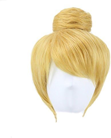 Cocominibox 30cm Short Blonde Fairy Tinker Bell Cosplay Party Full Wig Hair Bun