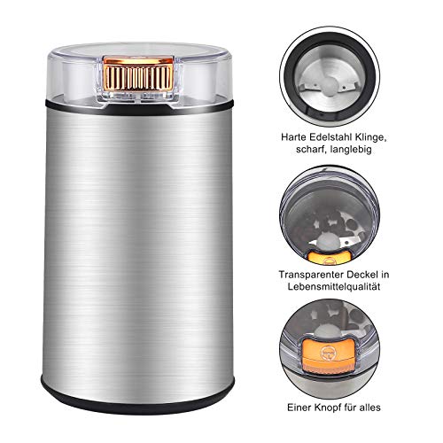 Kaffeemühle Elektrische Kaffeemühle mit Edelstahl Schlagmesser für Kaffeebohnen Nüsse Gewürze Getreide von DEEYA – Bild 3