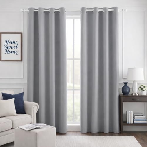 HOMEIDEAS Light Grey Blackout Curtains 2 Panels 52 X 84 Inch Drop Room Darkening Eyelet Curtains for Bedroom Living Room, Thermal Insulated Light Blocking Window Drapes — image 1