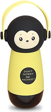 Guojia Headphone Monkey Stainless Steel Water Bottle, Cartoon Design Outdoor Portable Insulation Vacuum Cup with Silicone Sleeve for Kids,girls and Boys(9.5 Oz)(Black)