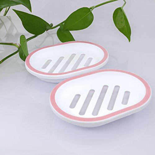 Bligli Durable Draining Soap Dish, Soap Case Bar Soap Holder with Drain for Sinks and Baths, Drain Well, Keep Soap Dry and Clean,Pink and White, 2 Pack