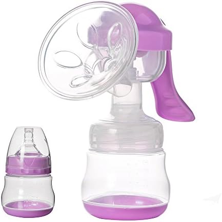 Scorpiuse Manual Breast Pump Silicone Hand Pump for Breastfeeding Food Grade BPA-Free Portable Milk Saver Suction Collector Breastpump with Lid Nipple (Pink)