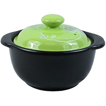 The Elixir Eco Green Stovetop Ceramic Stew Pot Hot Pot Clay Pots with Color Lid Stockpot Cookware, 0.5 QT