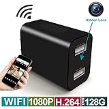 WiFi Hidden Camera - Spy Camera Wireless USB Wall Charger - HD 1080P, H.264 Video Recorder App Remote View, Motion Detection, Alarm Message, Charging Phones - Nanny Cam(Support MAX 128G SD Card)