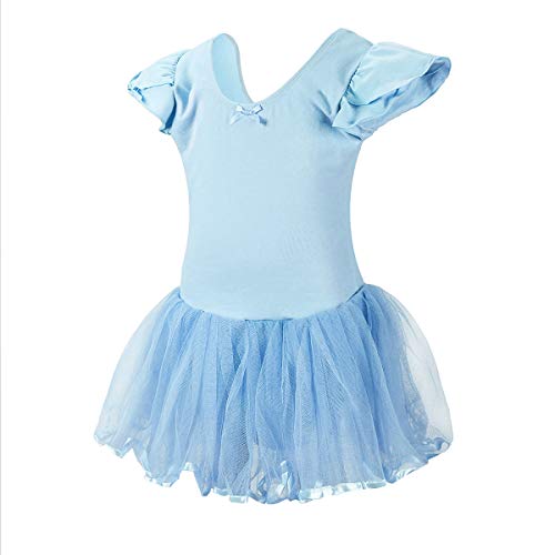 Jane Shine Girl Ballet Skirted Leotard, Butterfly Sleeve Ballet Cotton Dress with Fluffy Tutu for Babies& Girls