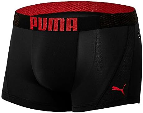PUMA Bodywear Men’s Red Signature Logo Waistband Boxer Briefs (Black,105 (34"~35"))