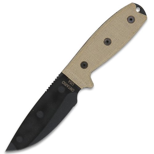 Ontario Rat 3, Canvas Linen Micarta Handle, Serrated, w/Sheath - OK8631
