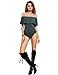 Verdusa Women's Off The Shoulder Short Sleeve Ruffle Bodysuit Green S