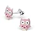 925 Sterling Silver Set of 3 Pairs Pink Unicorn, Pink Butterfly, Pink Owl Stud Earrings (Nickel Free)