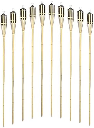 Mr. Garden Bamboo Torches โ Set of 10 Includes Metal Oil Canisters โ 48" Long black