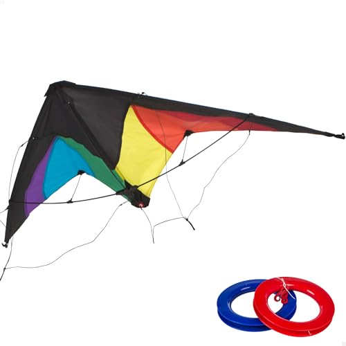 ColorBaby 85092 - Kunstdrachen, Regenbogen, 125 x 72 cm, 2 runde Griffe, aerodynamisch, Pop Up, Drachen für Kinder, 8 Jahre, Outdoor-Spiele für Kinder