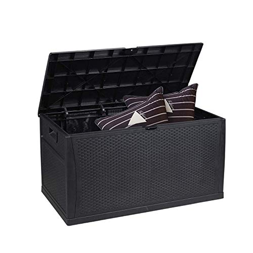 HYD-parts Black Patio Storage Bench Indoor/Outdoor Deck Box, Garden Storage Plastic Container Bench Box 120 Gallon - Thumbnail 2