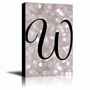 The Letter W in Brush Stroke Cursive on a Champagne Colored Bokeh Background - Modern Romantic Elegant Art - Canvas Art Home Art - 12x18 inches