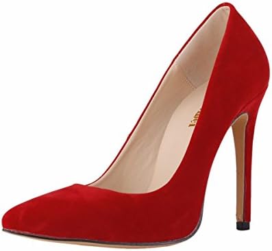 Zbeibei Women's Classic Faux Velvet High Heels Pointed Toe Slip On Party Pumps(ZBB30235VE40red)