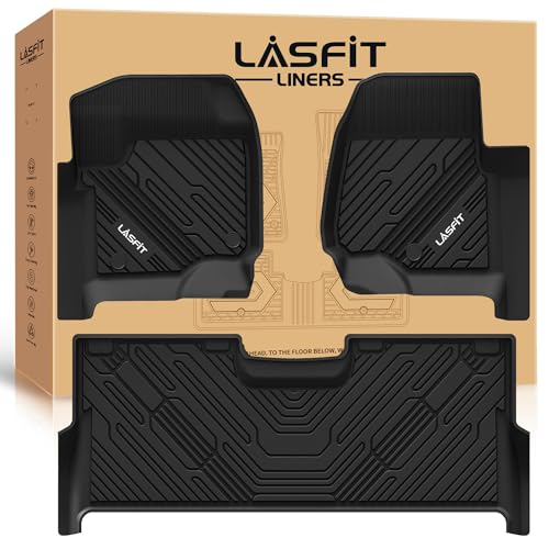 LASFIT Floor Mats for Ford F250/F350/F450/F550 2017-2024 2025 2026 Super Duty (Bucket Seat) Crew Cab w/Fold-Flat Storage Carpet Floor, All Weather TPE Floor Liner for F-250/F-350 Car Mats, Black