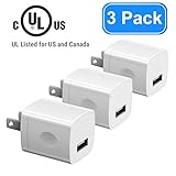 USB Wall Charger for iPhone, Vogek UL Listed 5V/1A Universal Portable Travel Adapter Wall Charger Rapid 1.0A Output for iPhone iPad iPod Google Pixel Nexus HTC LG Nokia-3 Pack
