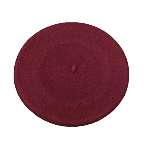 Wheebo Wool Beret Hat,Solid Color French Style Winter Warm Cap for Women Girls (Burgundy)