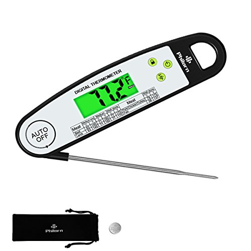 PHILORN Meat Thermometer, IP64 Waterproof Instant Read Digital Cooking Thermometer with Folding Probe, Backlit LCD Screen, Internal Magnet for Hanging, Ideal for Kitchen/Grilling/BBQ/Food/Cake/Turkey