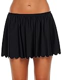ACKKIA Women's Scalloped Hem Skirted Tankini Bottom Short Swim Skirt Swimsuit Black Size Large (Fit US 12 - US 14)