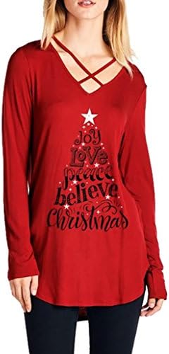 Clearence!!!Sonnena Women Merry Christmas Fashion Round Collar Elk Print Cotton Long Sleeve Casual Tops Black
