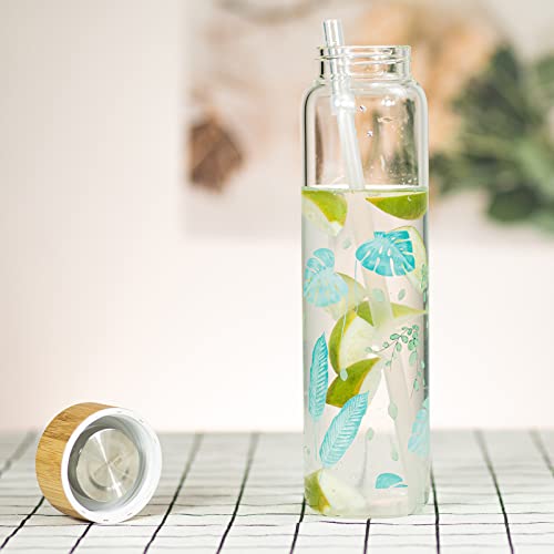 Ferexer Glass Water Bottle Glass Bottle 1 Litre/600 ML (1 Litre, Blue Leaf)