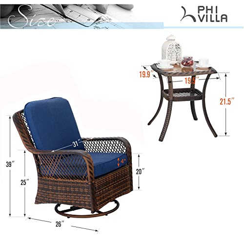 PHI VILLA Oversized Outdoor Swivel Rocker Patio Chairs Set 3 Piece with 1 Table and 2 HeavyDuty