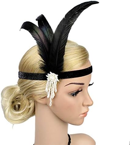 1920s Flapper Peacock Feather Costume Hair Clip Headband 20s Sequined Showgirl Headpiece Hat Accessory