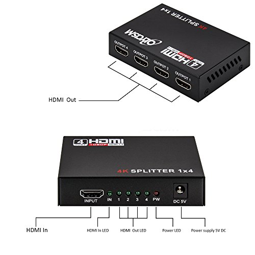 HDMI Splitter Olycism 4K x 2K 4 Ports 1 Input Device to 4 Displays 1X4 Full HD 1080P HDCP Supports HDMI and 3D For DTV HDTV 60hz/ 85hz
