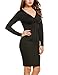 ANGVNS Women Sexy V-Neck Long Sleeve Pleated Bodycon Pencil Dress