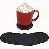 Black Silicone Drink Coasters - Set of 8. Absorbent Non-Slip Coasters Protect Furniture. Rubber with Raised Lip Catches Water. Multipurpose Kitchen Tool: Spoon Rest, Pot Holder, Trivet, Jar Opener
