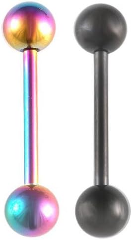 tongue Piercing rings ball 16mm 14g 14 gauge 5/8 surgical steel bar ear nipple barbell rainbow black lot AIGD Jewelry 2Pcs