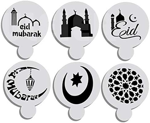 Elaco 6Pcs Ramadan Eid Festival Cake Mould Cake Top Stencil Star Moon Decoration for Home Party Supplie