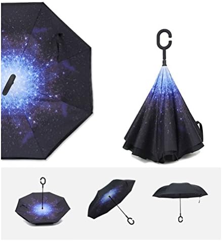 ADJOY9 Reverse/Inverted Double-Layer Self-Standing UV-proof Straight Rain Umbrella - Star-sky Blue