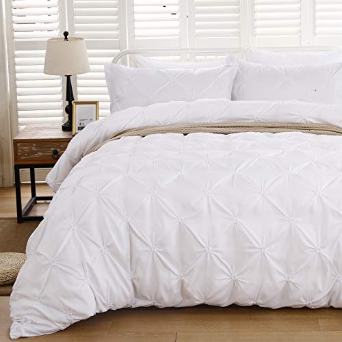 White Pintuck Comforter Set Queen, All Season Pinch Pleat Comforter