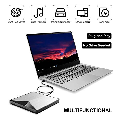 Snorain External CD/DVD Drive,USB 3.0 DVD +/-RW Superdrive CD Burner with High Speed Data Transfer Compatible for MacBook Laptop Desktop PC Windows10 /8/7 /XP Linux Mac OS (Silver) - Thumbnail 5