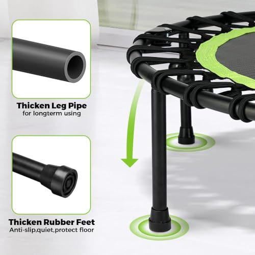 ONETWOFIT Trampolín Plegable para Adultos 101/107/114cm, Mini trampolín de Fitness, con Mango de Espuma Ajustable, elásticos, Ejercicio silencioso para Interior Personal