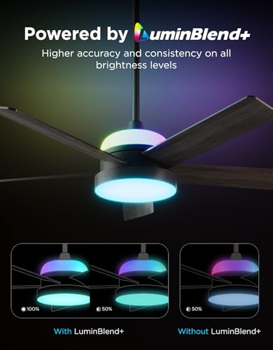 Govee Ceiling Fan with Lights, RGBIC Smart 52'' Low Profile Ceiling Fan with Lights and Remote, Reversible DC Motor, Dimmable, 2800lm, Ceiling Fan for Bedroom, Living Room, Black