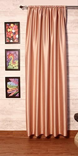 Peach Faux Silk Satin Dupioni Curtains, Each 51" (130 cm) Wide X 120" (305 cm) Long, Rod Top with Thick Satin Lining.