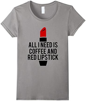Women's Coffee and Red Lipstick T-Shirt XL Slate