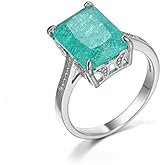 Metmejiao Luxury Fashion Ring Ice Zircon Ring Green Gemstone Ring Square Cut CZ Diamond Ring Eternity Engagement Wedding Band Ring Promise Ring,Rhodium Plated 7