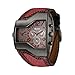 OULM Men Leisure Casual Vogue Fashion Alien Design Wristwatch Red Leather Strap Red 2 Dial Time Display Japan Quartz + Gift Box
