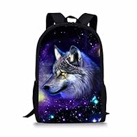 Dellukee Middle School Backpack 3D Wolf Printed Black Book Bag For Teens Boys Girls