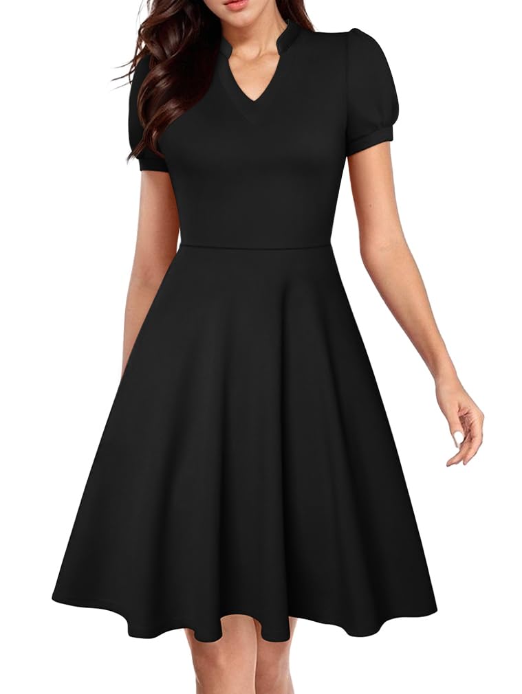 Photo 1 of *LARGE* XXTAXN Womens Sexy Short Sleeve V Neck High Waist Cocktail A Line Midi Swing Dress Black