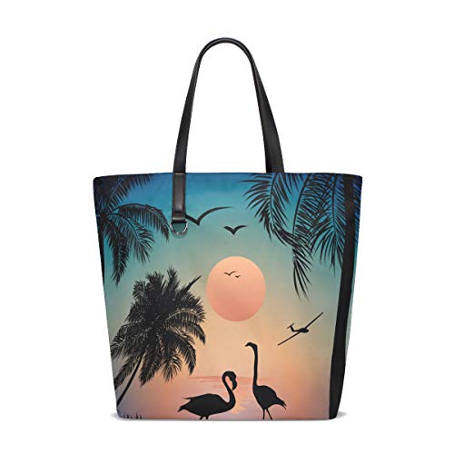 LEEZONE Women Tote Bag Shoulder Bag Double sides fashion Handbag-Flamingo Trees Printing()