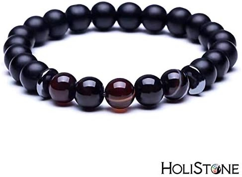 HoliStone Black Shungite Natural Stone Charm Bracelet ♦ Anxiety Stress Relief Yoga Beads Bracelets Chakra Healing Crystal Bracelet for Women and Men